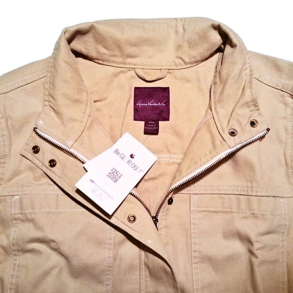 Gloria Vanderbilt Khaki Tan Cotton Canvas Anorak Utility Jacket Size XXL - Picture 4 of 10